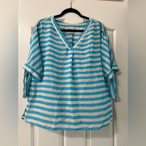 STYLUS Aqua and White Striped Top